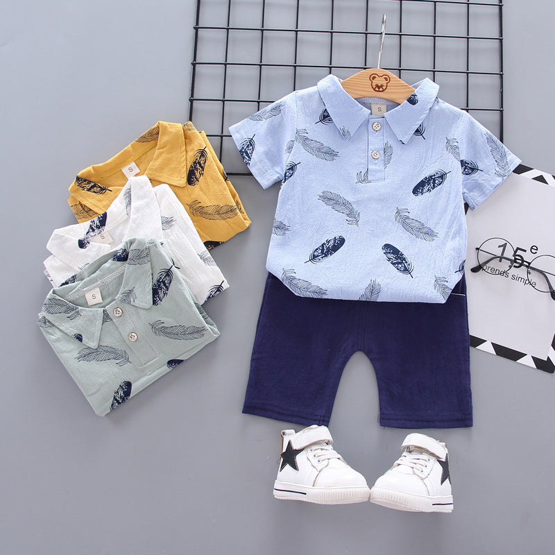 newborn & infant set: feather-weight kids' shirt & single-breasted shorts - hot-selling two-piece outfit for export