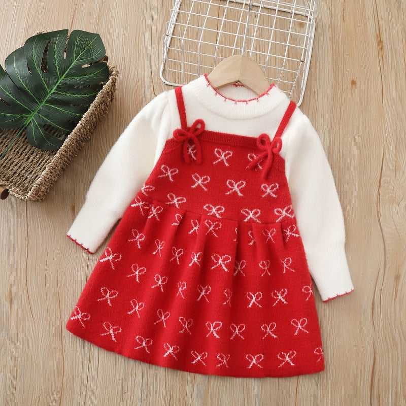 Girls' knitted sweater dress with sweet bow detail - new autumn/winter  collection