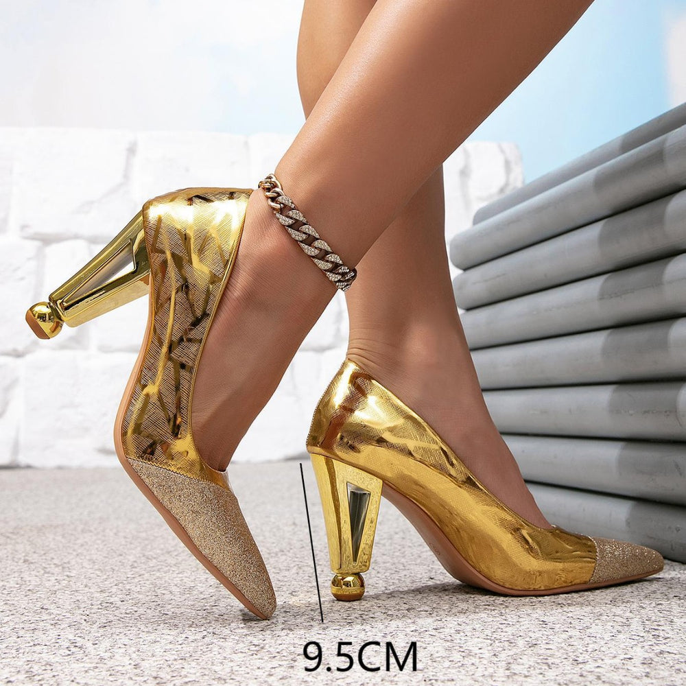 Aliexpress women's gold two-tone pointed-toe high heels - unique heel design, sexy all-season heels, women's mules