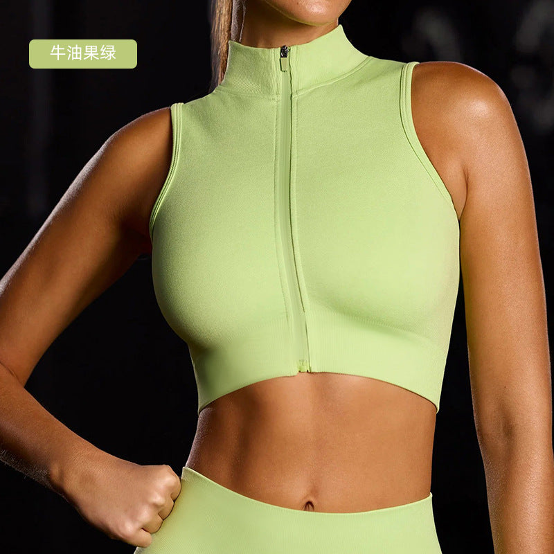 new arrival zipper tops female hot girl running bubble wrap sleeveless sports vest breathable fitness clothing wholesale