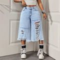 In-stock - 66351#  cross-border fashionable european and american style summer women's denim capri pants