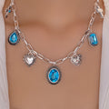 Wholesale blue gemstone necklace - european & american cross-border, light luxury, high-end, baroque heart, teardrop, and cross pendant necklace for women