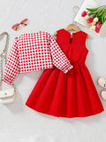 girl suit skirt red vest long skirt plaid doll collar long sleeves outer wear kidstwo-piece set children's skirt