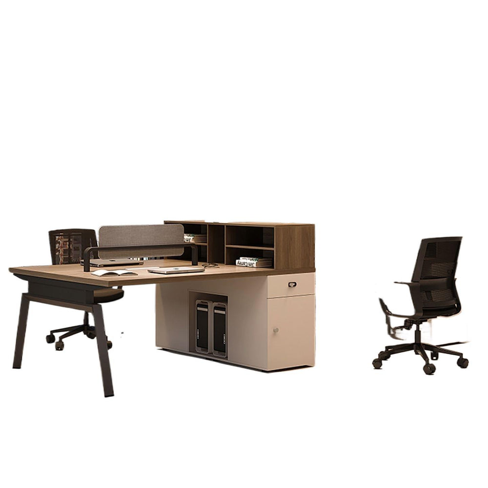 Modern minimalist office desk set for 4-6 people, featuring 4 workstations with card slots, employee office desk and chair combination, computer desk