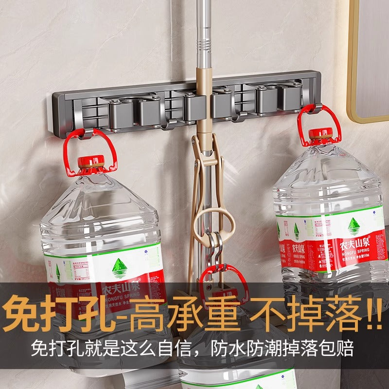 Bathroom bathroom punch-free strong mop wall hanging clip handy gadget fixed hook buckle broom storage storage rack
