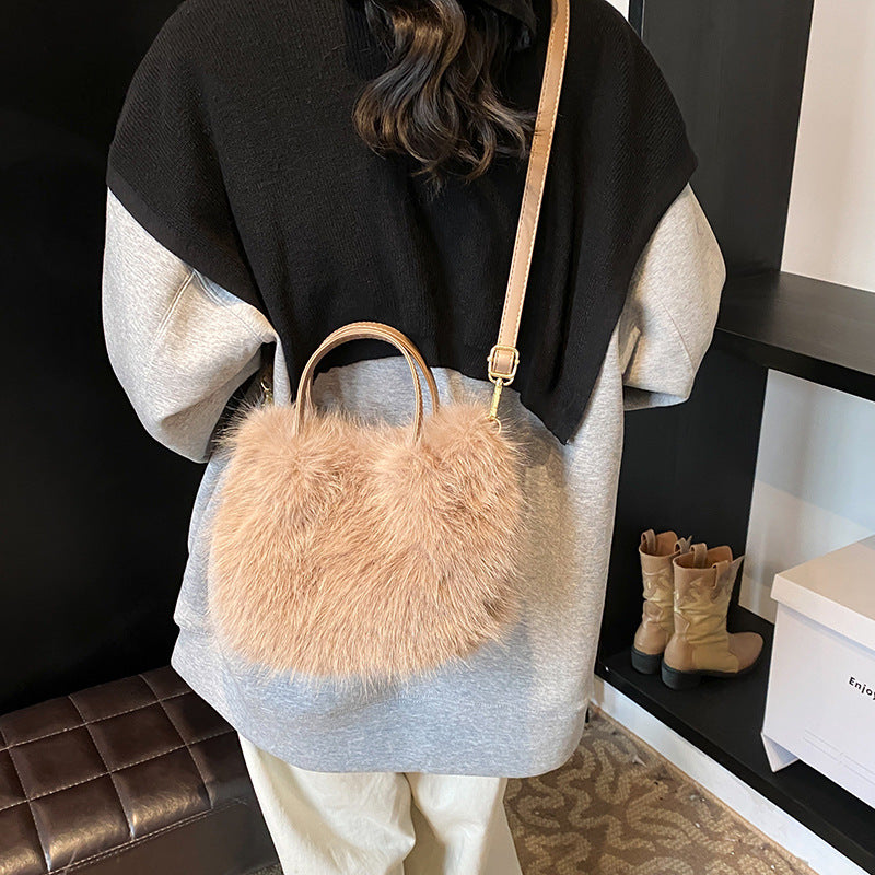Furry portable small bag fashion strap Furry small square bag autumn and winter texture women's messenger bag