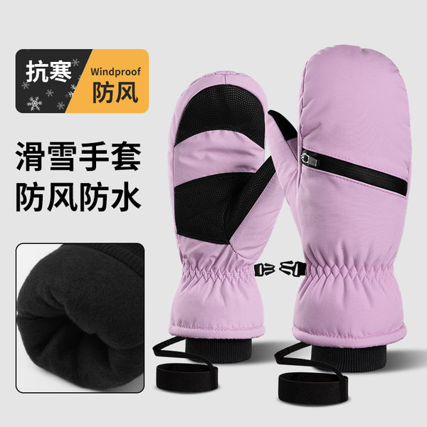 Ski gloves, snowboard cotton gloves, piled and thickened winter men's and women's same waterproof ski warm stuffed gloves