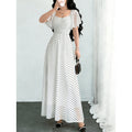 Women's summer new french chic ruffle sleeve fitted waist a-line chiffon maxi dress