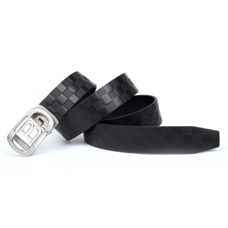 Stainless steel automatic buckle men's belt, leather embossed belt, first layer of pure cowhide B letter men's belt versatile