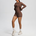 new breathable brushed fleece long-sleeve workout set - solid color three-piece gym outfit for women