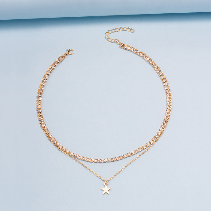 Multi-layer necklace wholesale fashion cross-border e-commerce jewelry women's alloy star diamond pendant rhinestone claw chain clavicle chain