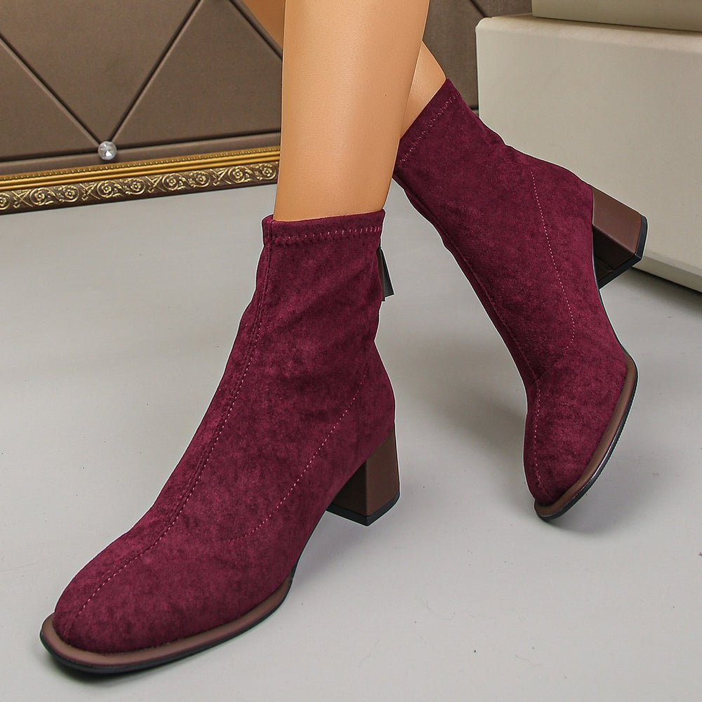 Export thick heel thin boots women's autumn winternew arrival suede square toe fashion elastic fashion boots cross-border plus size short boots