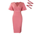 D3331export women's clothing new arrivalfashionv neck puff sleeves pure color waist slit hip-covering african dress