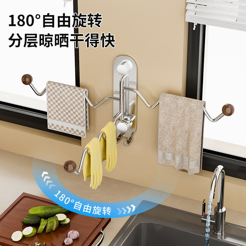 Stainless steel kitchen rag rack storage rack dishwashing sink window sill drain rack wall-mounted multi-pole rotate bracket