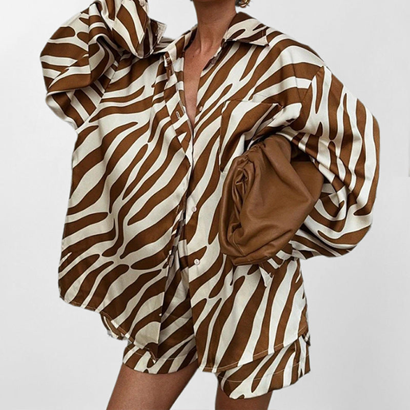 cross-border e-commerce european and american women's clothing: new summer collection - printed shirt & fashionable casual loose shorts set