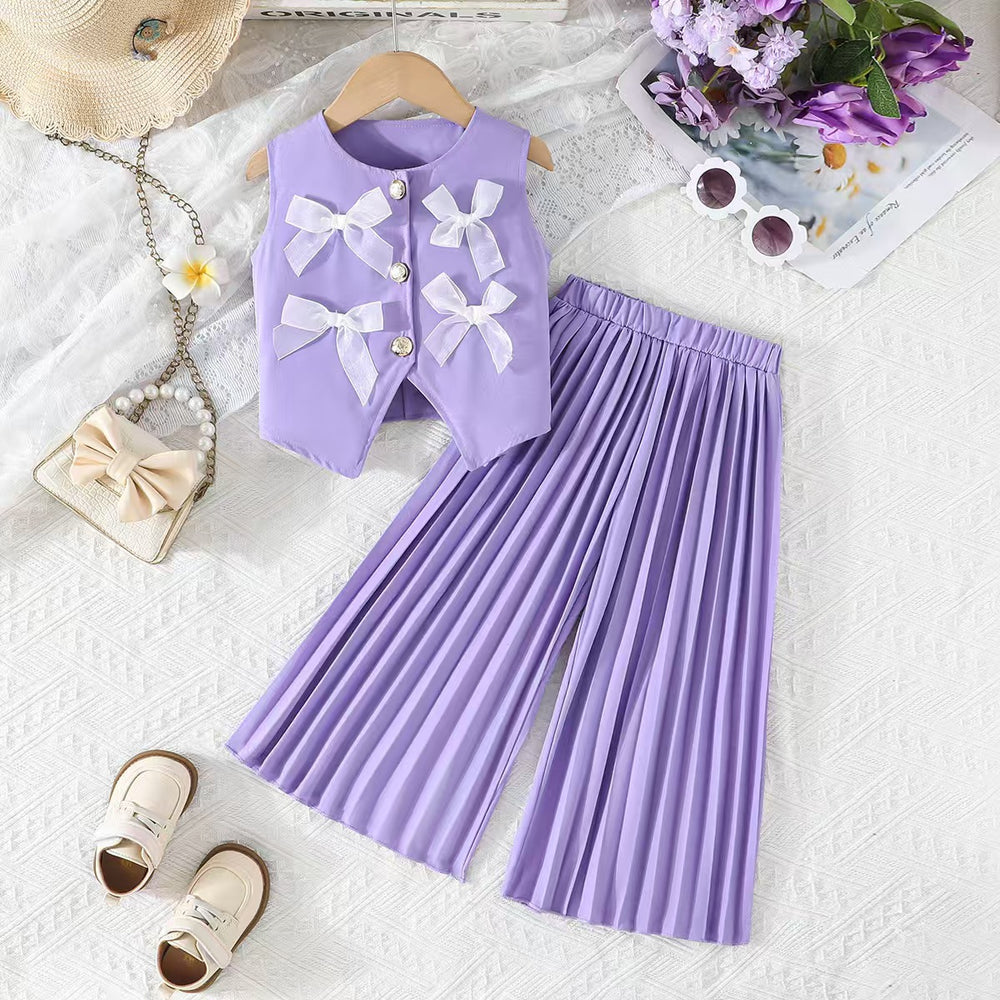export autumn/winter new arrivals: european and american style girls' suit vest and wide-leg pants set