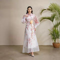 Vintage court style printed bubble sleeve dress - women's autumn tie-waist unique beautiful ethereal maxi dress