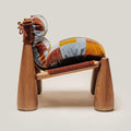 Vintage solid wood designer baseball chair - striped fabric accent chair for living room, single seater leisure chair, atmospheric sofa chair