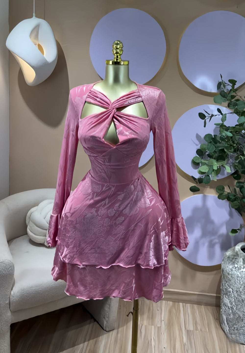 European and american cross-border chic women's spring  new solid color long sleeve crisscross bandeau bodycon mini dress