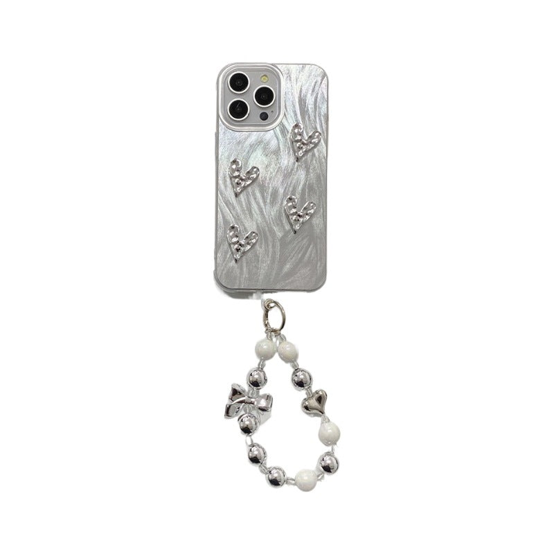 Imd feather yarn is suitable for apple 16promax pleated heart mobile phone case iphone11/14 laser silver protective cover