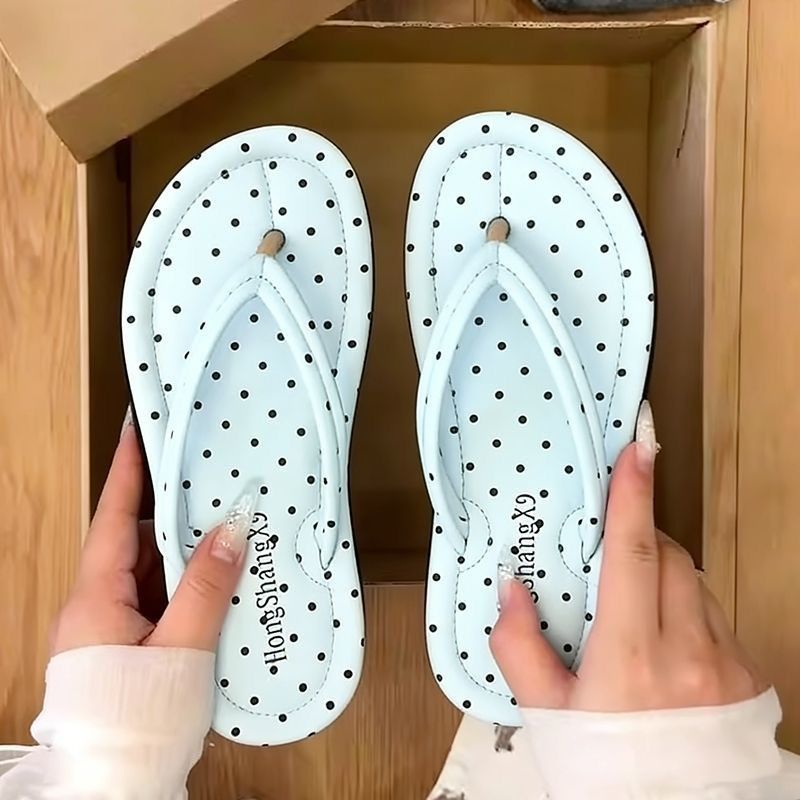 Korean retro polka dot platform flip-flops - women's summer outdoor fashion hot style beach thong sandals for vacation