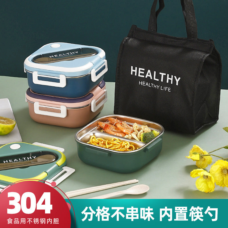 Student lunch box 304 stainless steel office worker large capacity separated lunch box canteen meal handy gadget can be heated in microwave