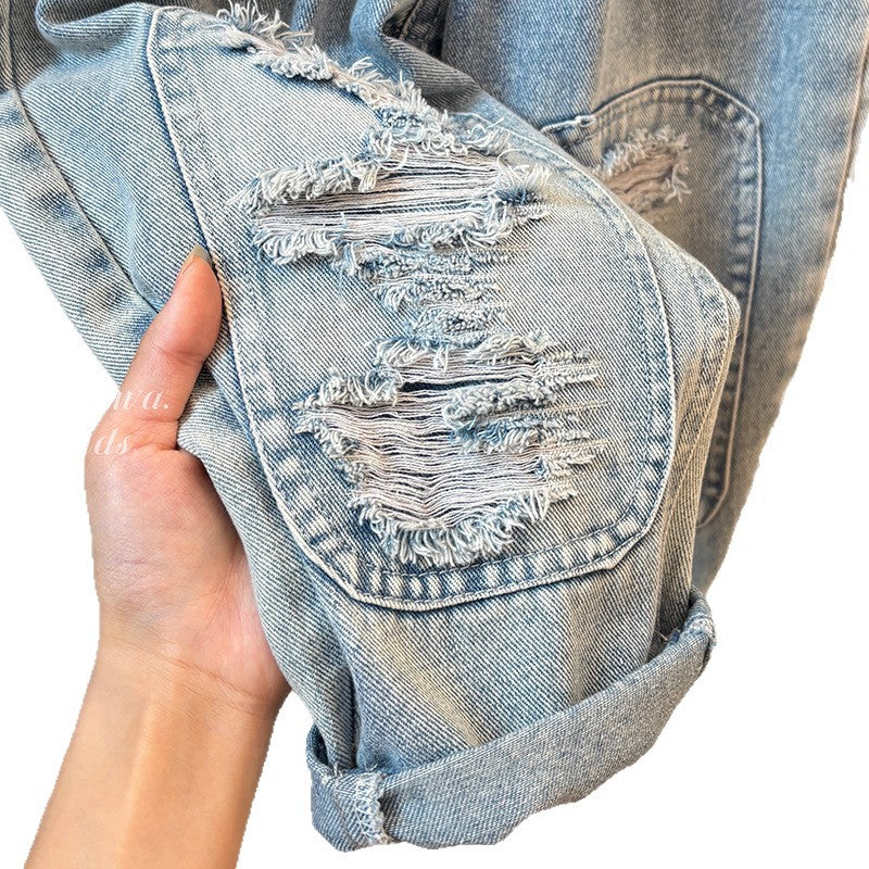 Boys' new autumn ripped jeans, korean style casual pants, stylish and versatile fashionable loose-fit trousers