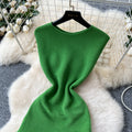 European and american light luxury socialite style sleeveless knitted dress - women's summer pleated patchwork slim fit elegant long dress