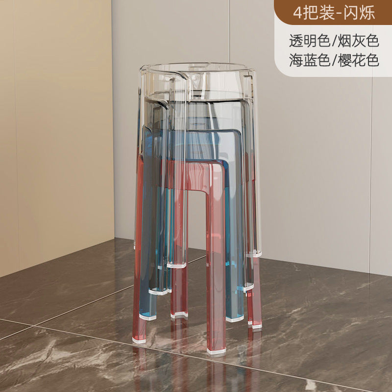 Acrylic plastic stool can be stacked household thickened modern simple stacked transparent chair windmill round rubber bench