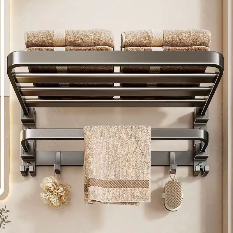 Gun gray towel rack space aluminum toilet towel rack bathroom double foldable bathroom storage rack punch-free wall hanging