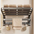 Gun gray towel rack space aluminum toilet towel rack bathroom double foldable bathroom storage rack punch-free wall hanging