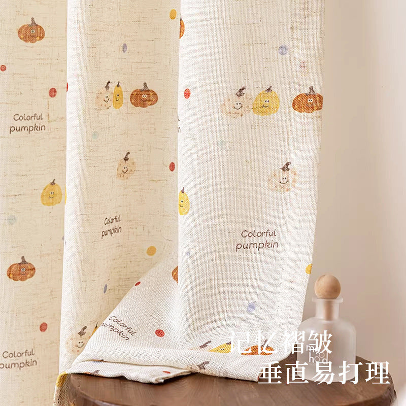 2026 new children's room curtains - cute pumpkin dopamine print linen candy bean cream bay window bedroom sheer curtains
