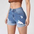 Amazon distressed denim shorts for women - summer hot seller, ins trendy high-waisted rolled hem shorts, washed stretch jeans