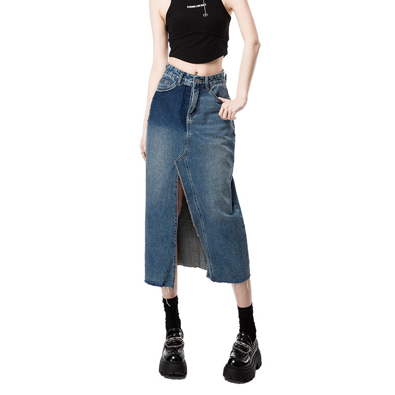New arrivalelegantwork clothinghigh waist denim long skirtniche styleeasiest for matchloose denim skirt women's clothing