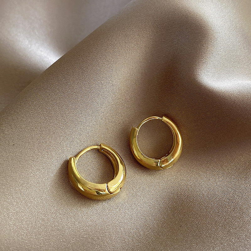 925 silver needle hong kong style retro metal earrings for women classy geometric plain hoop earrings easiest for match exaggerated work clothing earrings