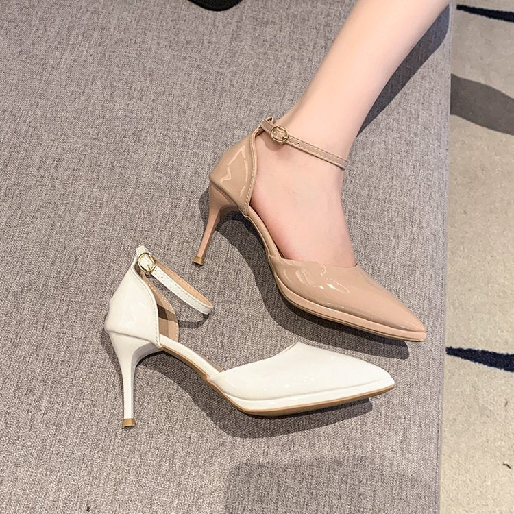 2025 new waterproof platform single shoes women's summer new large size stiletto high heels hollow pointed toe high heel sandals women's