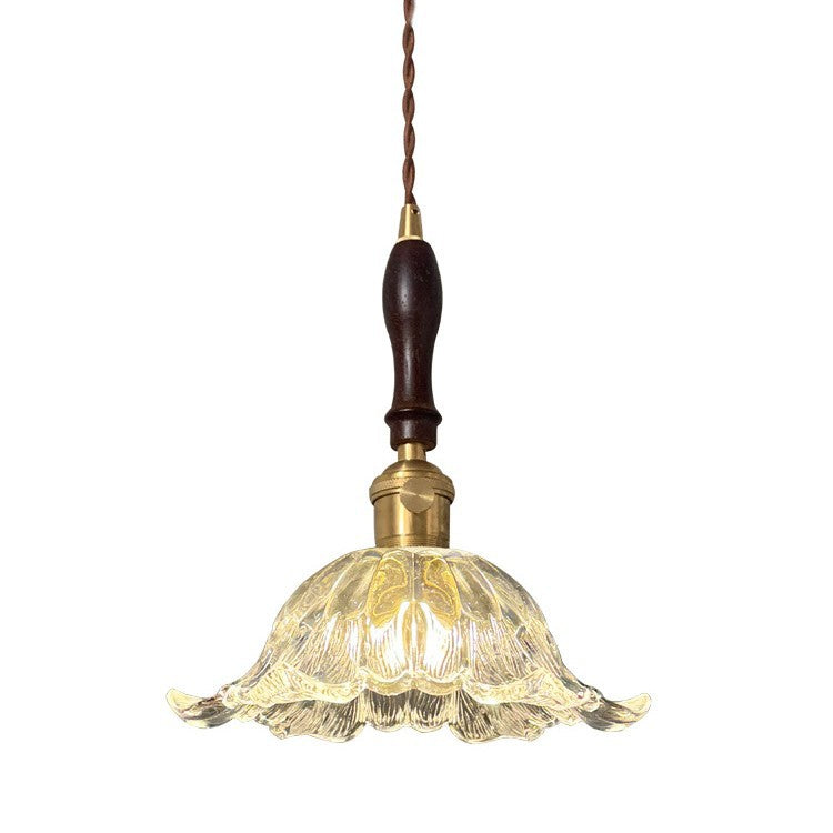 Japanese Internet celebrity flower glass chandelier French retro walnut restaurant bar chandelier B & B aisle lighting