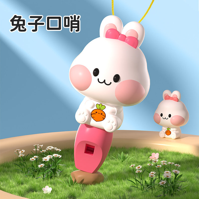 Cute cartoon whistle rabbit yellow duck pig shape lanyard whistle small trumpet kindergarten kids toys street stall