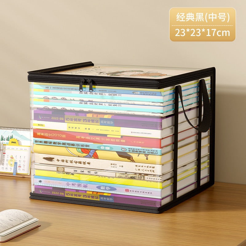 Book storage bag Large capacity transparent waterproof book storage box Foldable portable student textbook finishing box