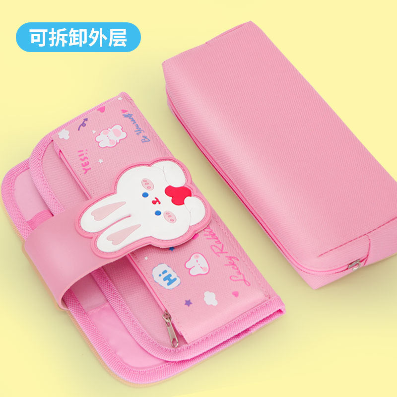 Cross-border large-capacity cartoon pencil case ins wind niche stationery box for girls, detachable pencil case for primary school students,