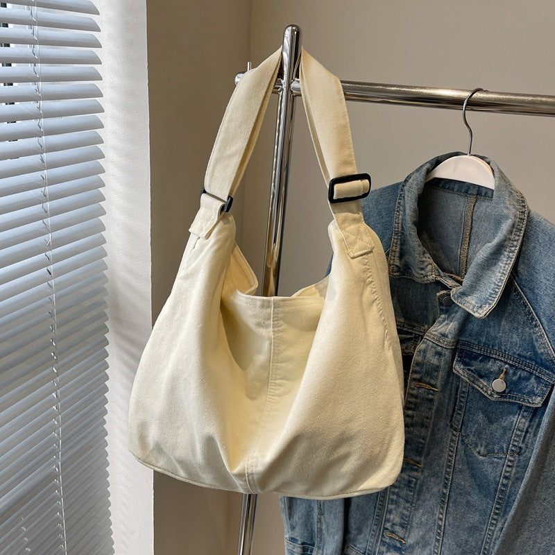 Cross-border messenger bag 2024 college student class bag Japanese solid color leisure bag women's large-capacity shoulder canvas bag