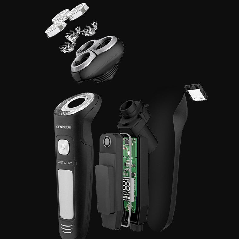 Digital display electric shaver razor with sideburn trimmer, fully washable, long battery life, triple blade head, led display, rotary shaving system