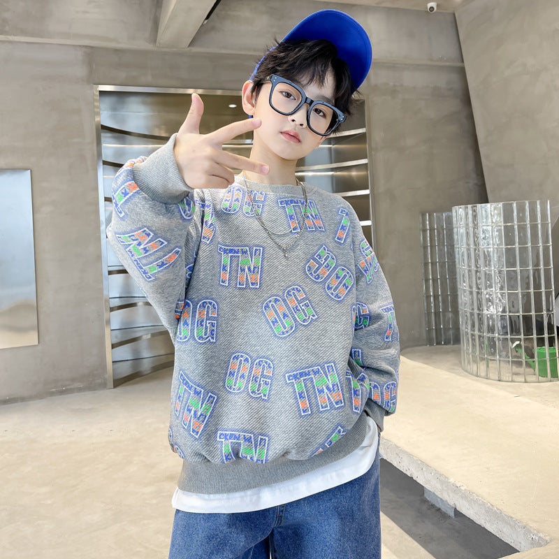 Boys' fall sweatshirt  new collection: stylish and trendy long-sleeve t-shirt for older boys - perfect for spring and autumn