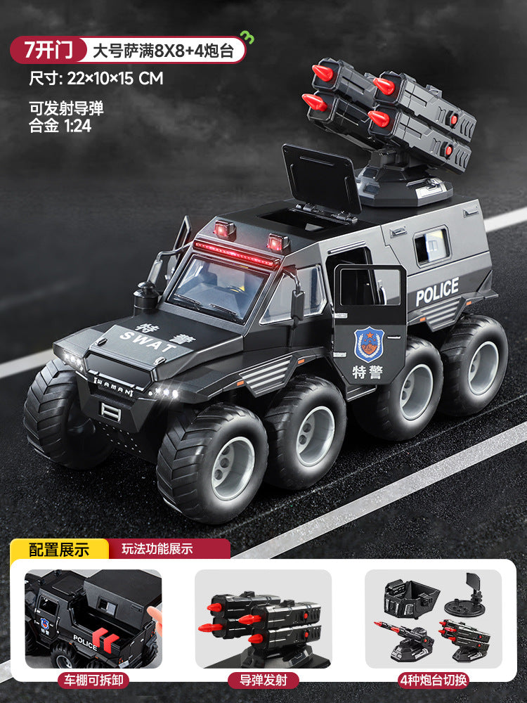 Kids' alloy armored police car toy - boy's diecast model car, realistic 7-door 110 swat off-road vehicle