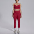 Sexy criss-cross back shockproof sports bra yoga set - high waist, butt-lifting, quick-dry, compression running & fitness outfit
