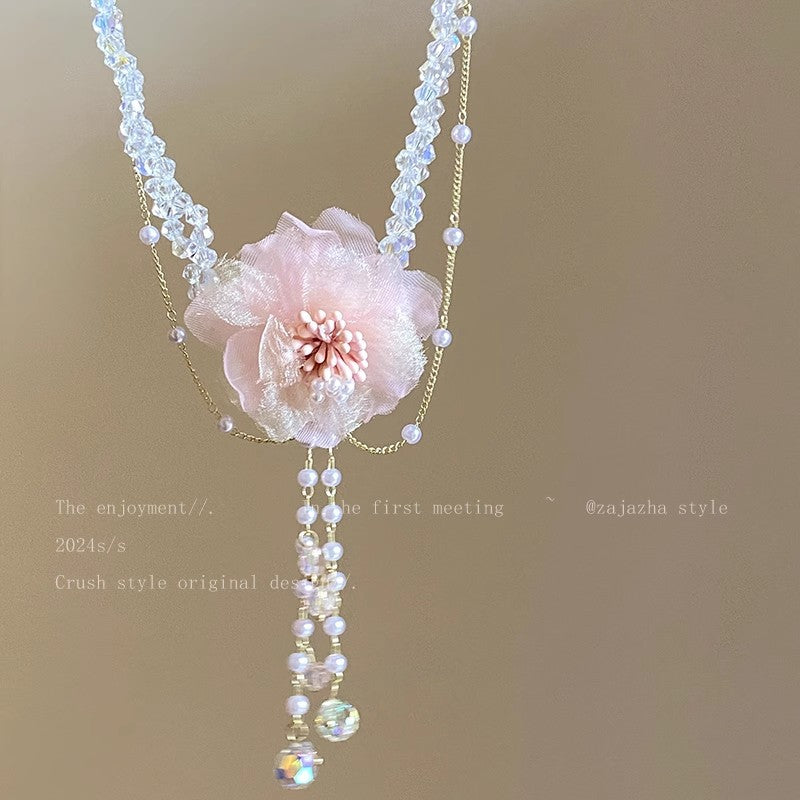 Romantic pink crystal flower pearl earrings - vacation vibes, luxe & ethereal, dopamine dressing