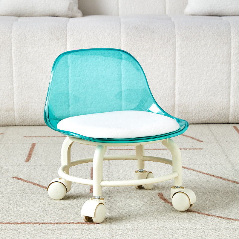 Pulley low stool transparent small chair universal wheel stool toddler children acrylic beautiful seam household backrest small size