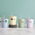 Cartoon double-walled glass straw cup - stylish office water bottle, trendy coffee mug, promotional gift cup