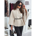 fashion women's winter elegant solid color waist-cinching tie-up wool blend cape coat