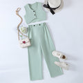 girl pure colortwo-piece setshortvestloose pants4 colorscasual style kidssummercasual pantssuit